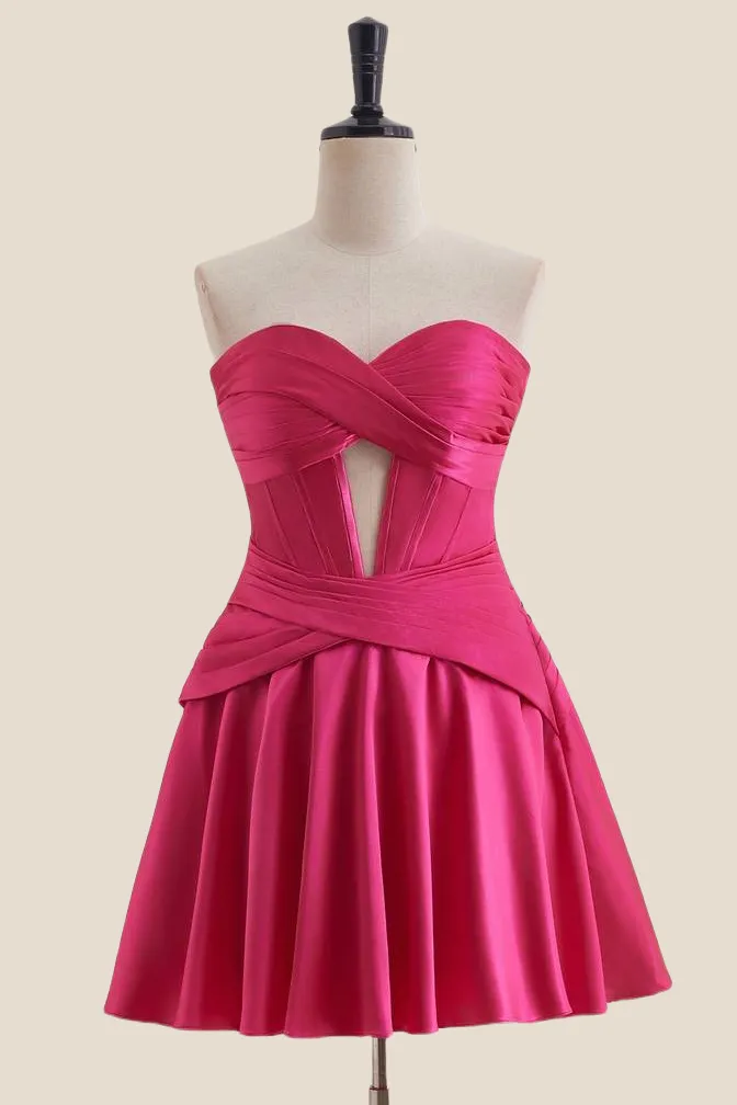 Sweetheart Hot Pink Keyhole A-line Short Dress