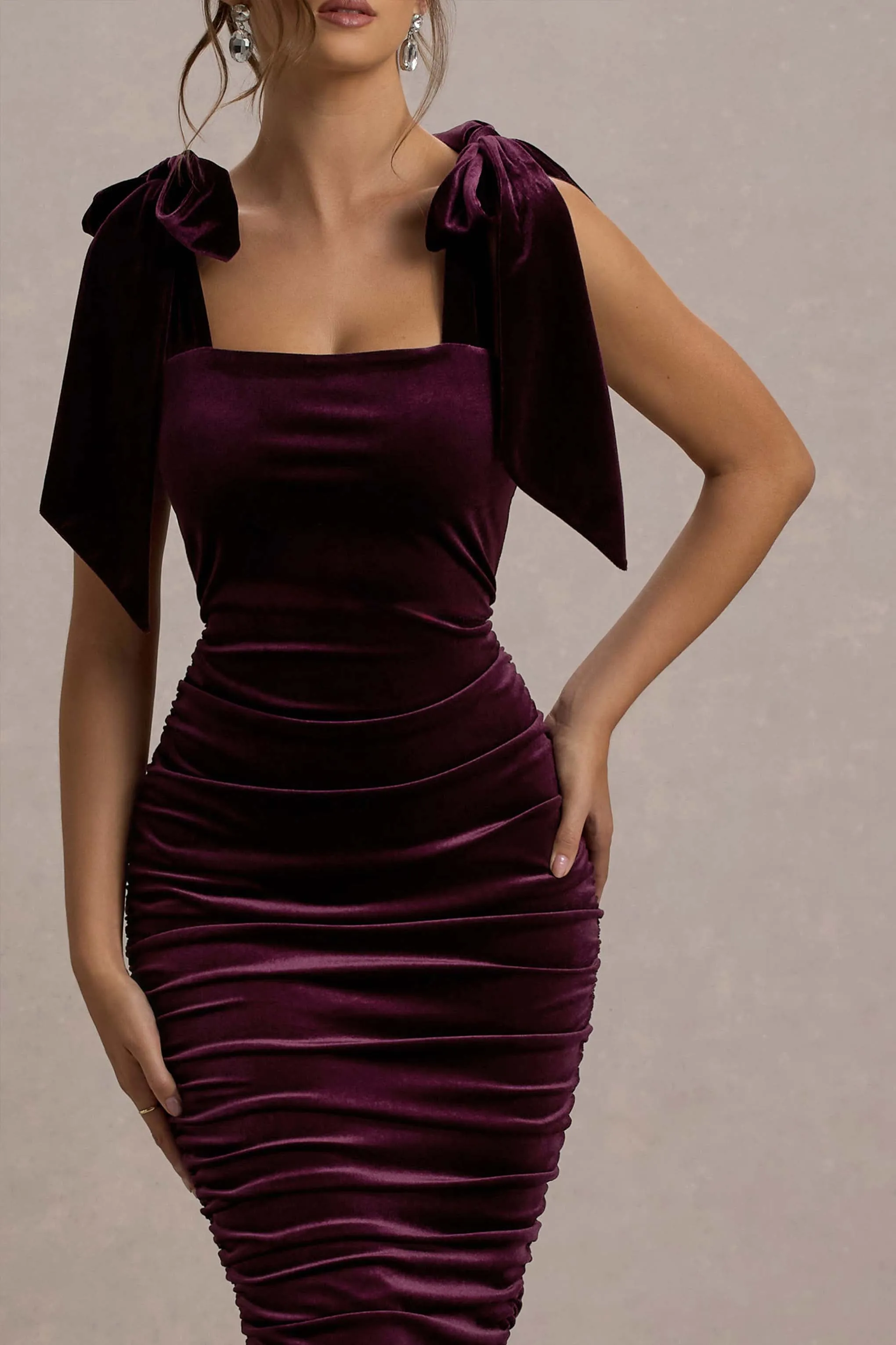 Tarna | Port Velvet Midi Dress With Bow Straps