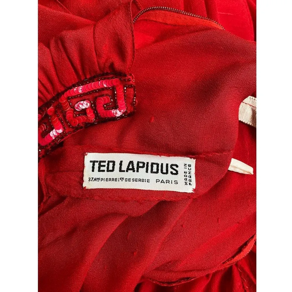 Ted Lapidus 1970s Flame Red Couture Dress