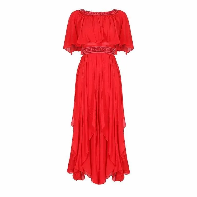 Ted Lapidus 1970s Flame Red Couture Dress