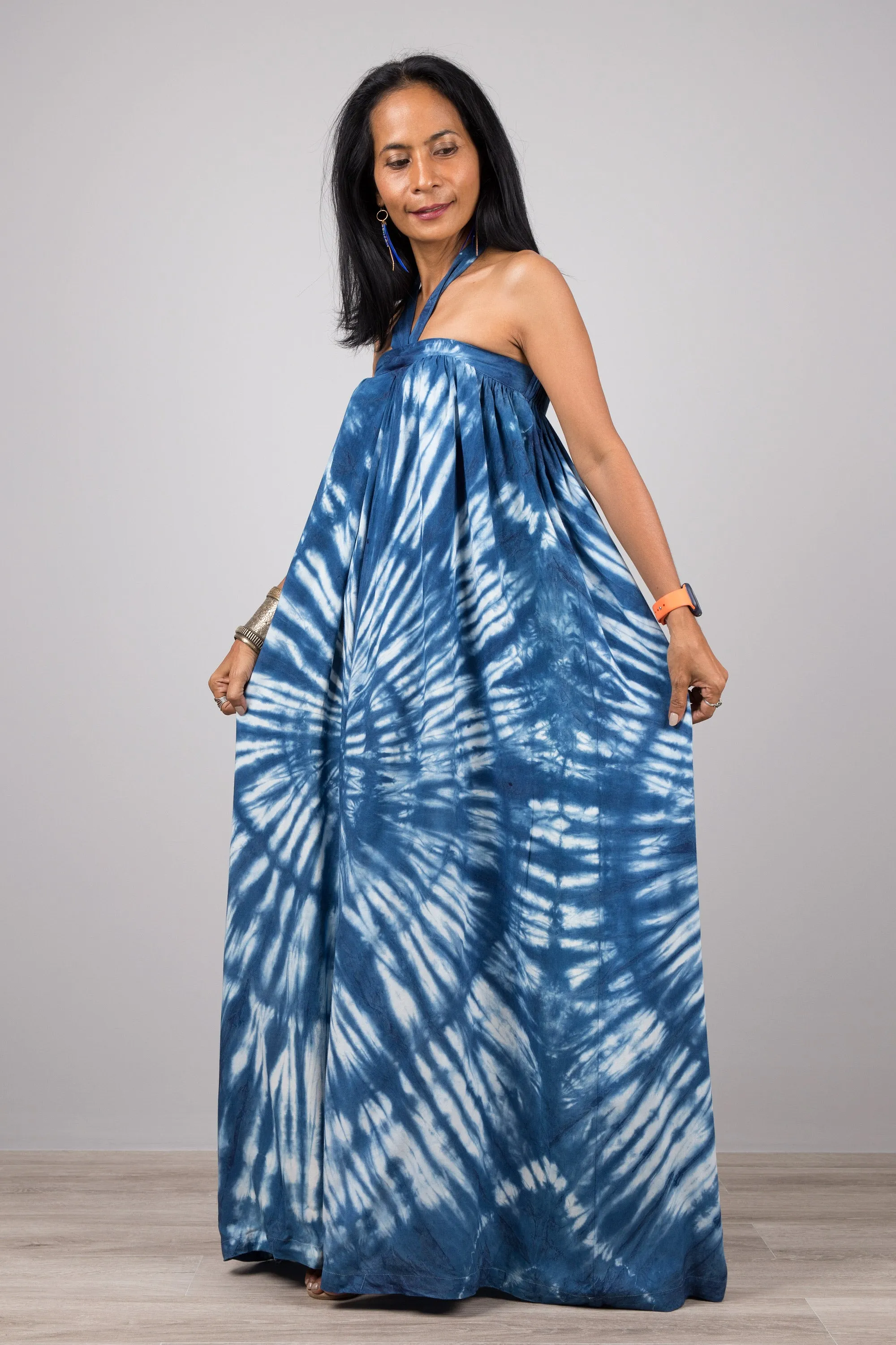 Tie dye Shibori Maxi dress - Hand dyed summer dress