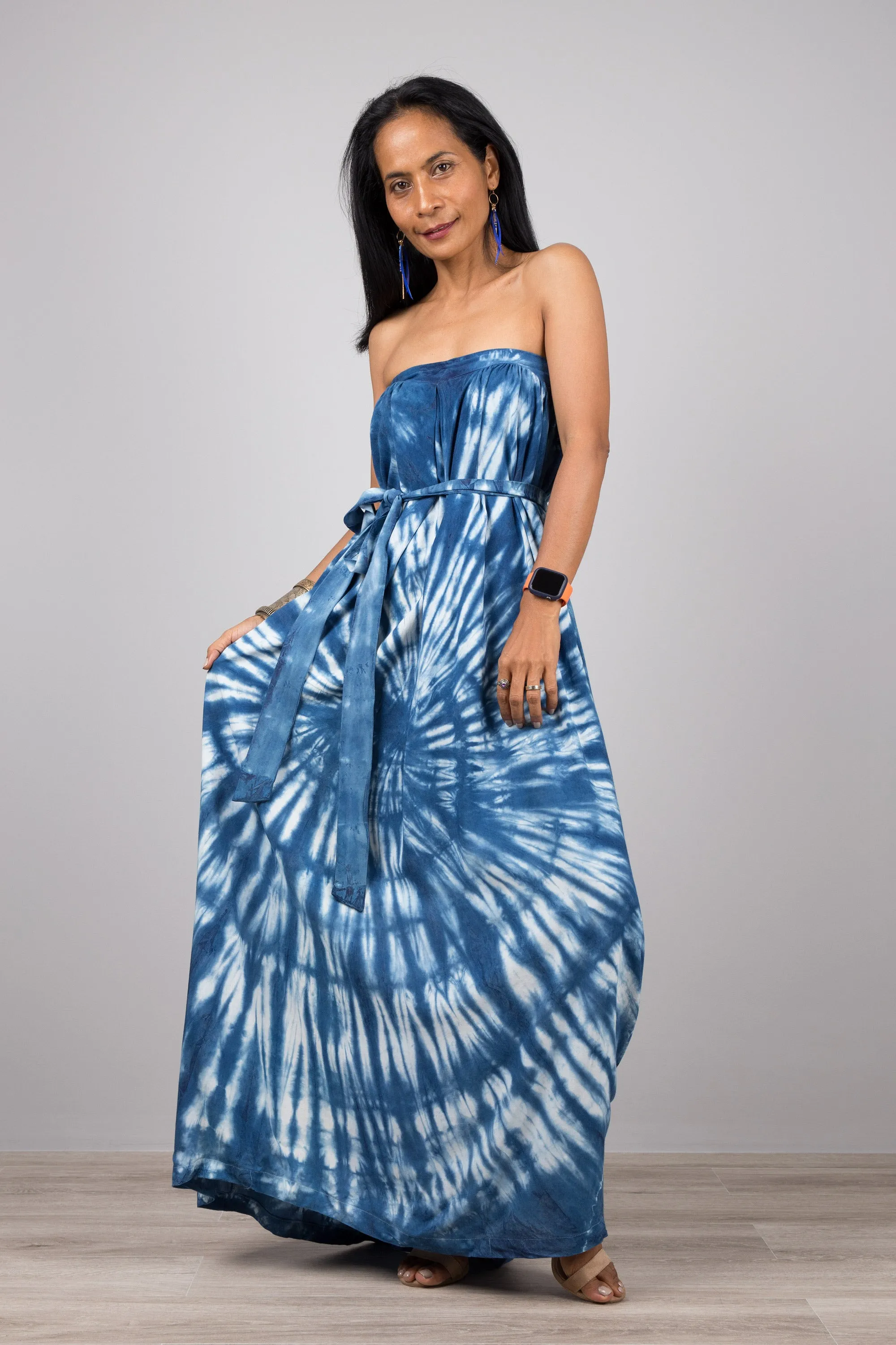 Tie dye Shibori Maxi dress - Hand dyed summer dress