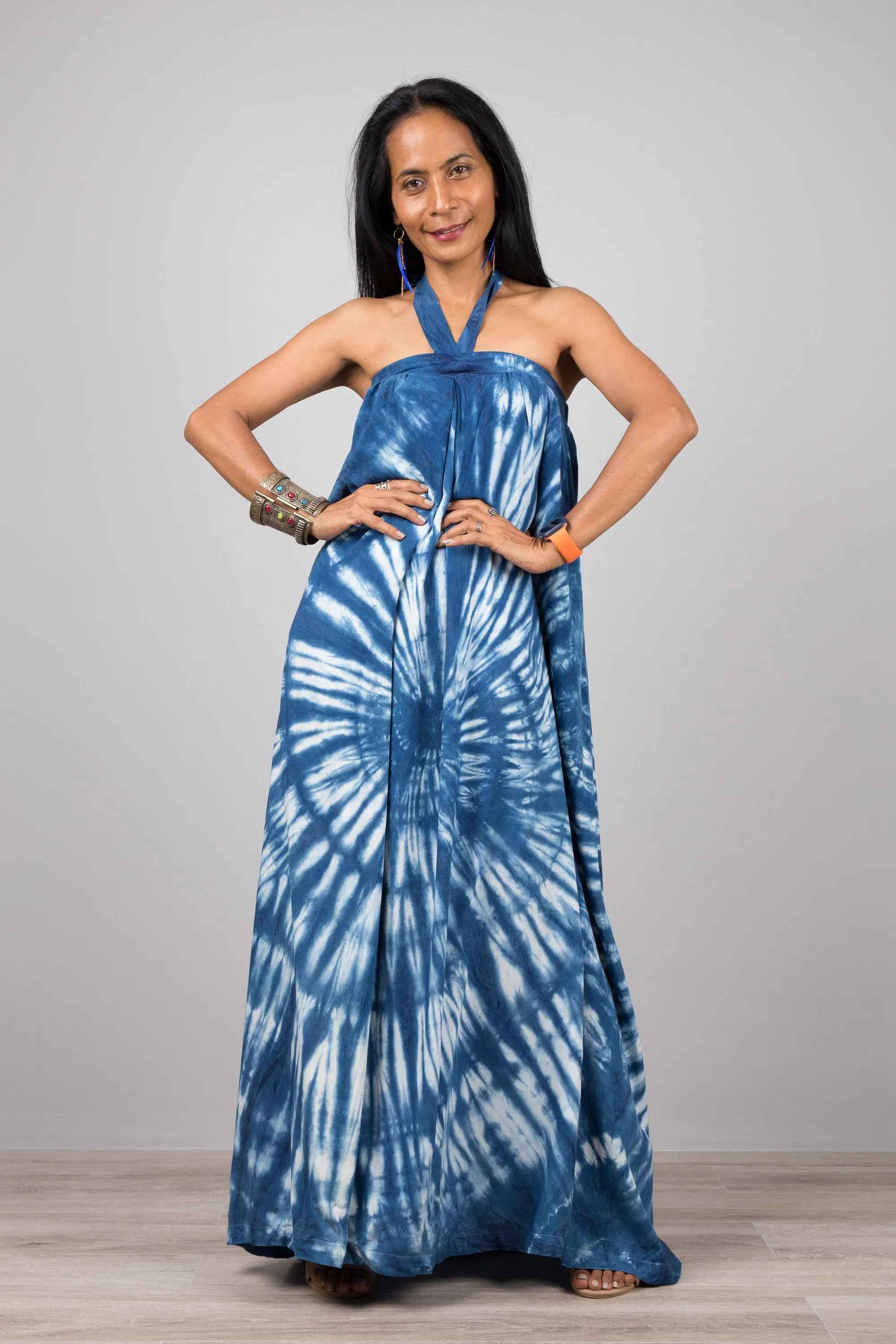 Tie dye Shibori Maxi dress - Hand dyed summer dress