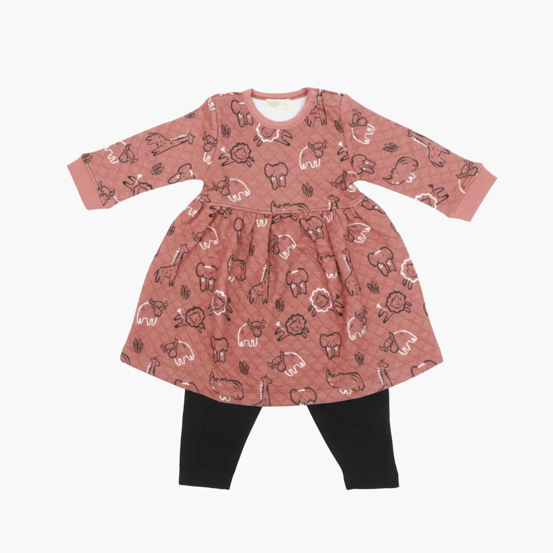 Tiny Tails - Quilted Full sleeve Frock and pants for girls