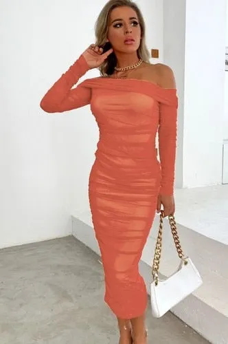 Trendy Double Layer Mesh Party Off The Shoulder Dress