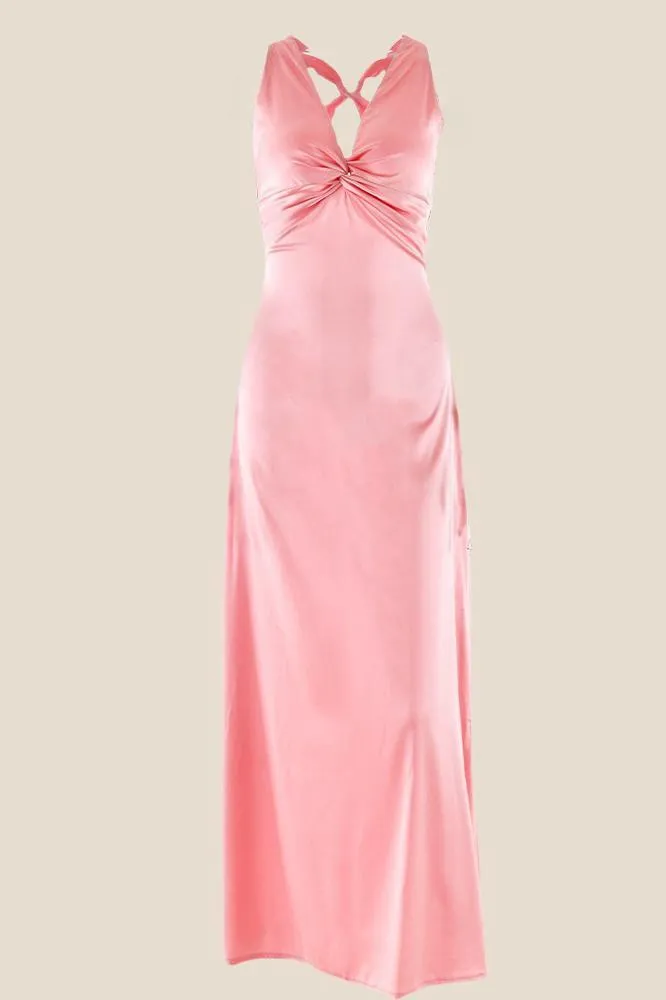 Twist V-neck Lilac Open Back Sheath Long Dress