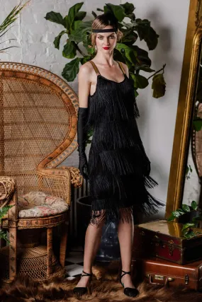 [US Warehouse] Belted Black 1920s Fringe Gatsby Dress