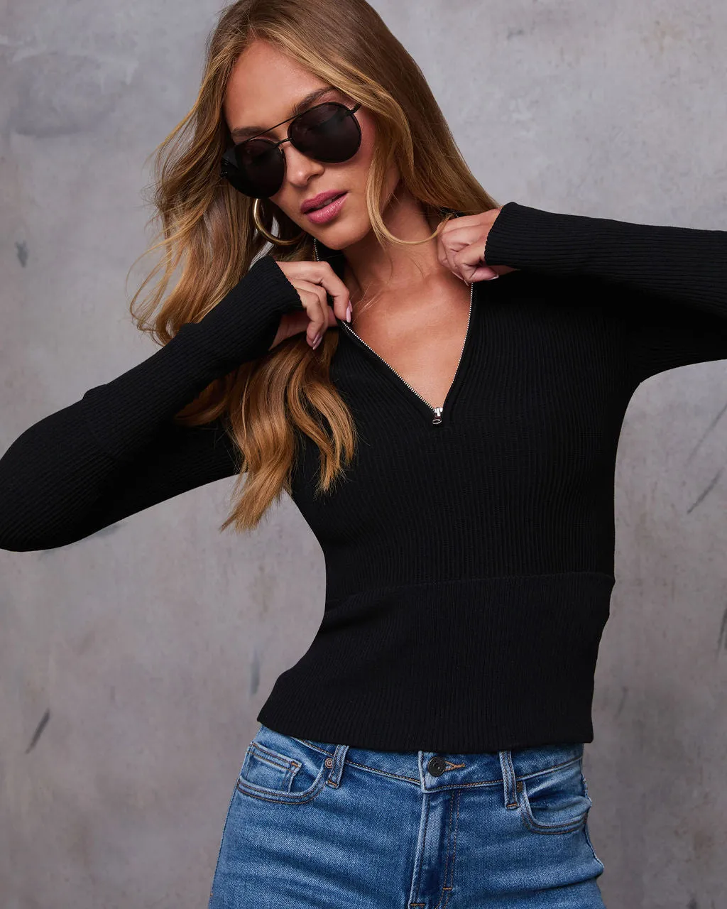 Veronna Quarter Zip Knit Top