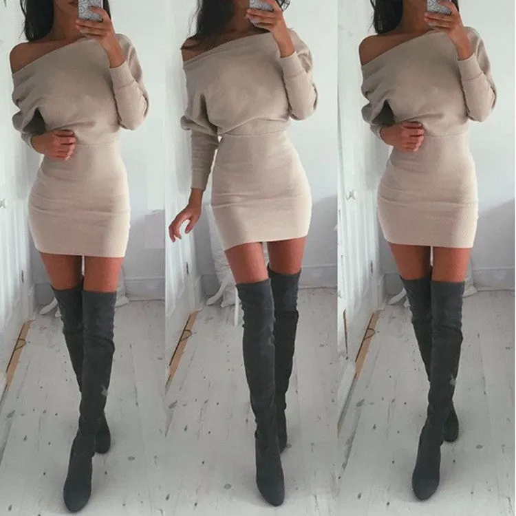 Vestidos Bodycon Sexy Casual Batwing Sleeve Off Shoulder Dresses