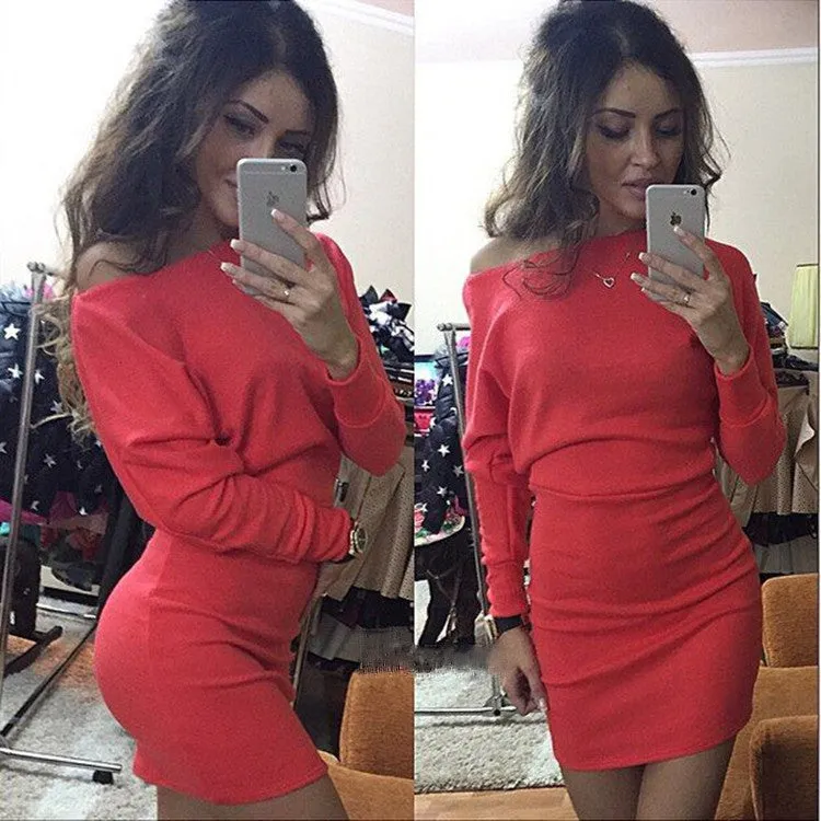 Vestidos Bodycon Sexy Casual Batwing Sleeve Off Shoulder Dresses