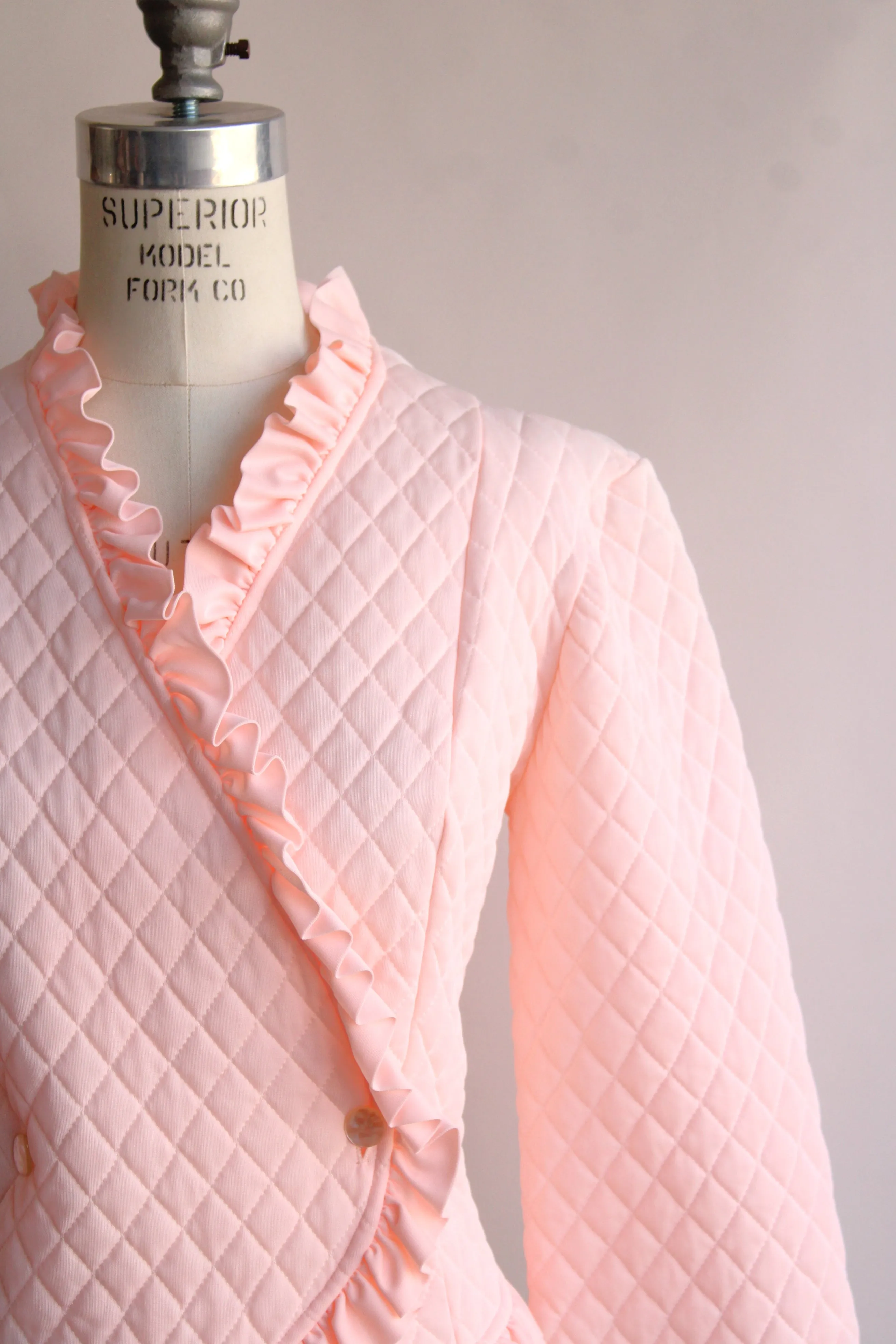 Vintage 1960s Pink Quilted Bed Jacket by Saramal Lingerie