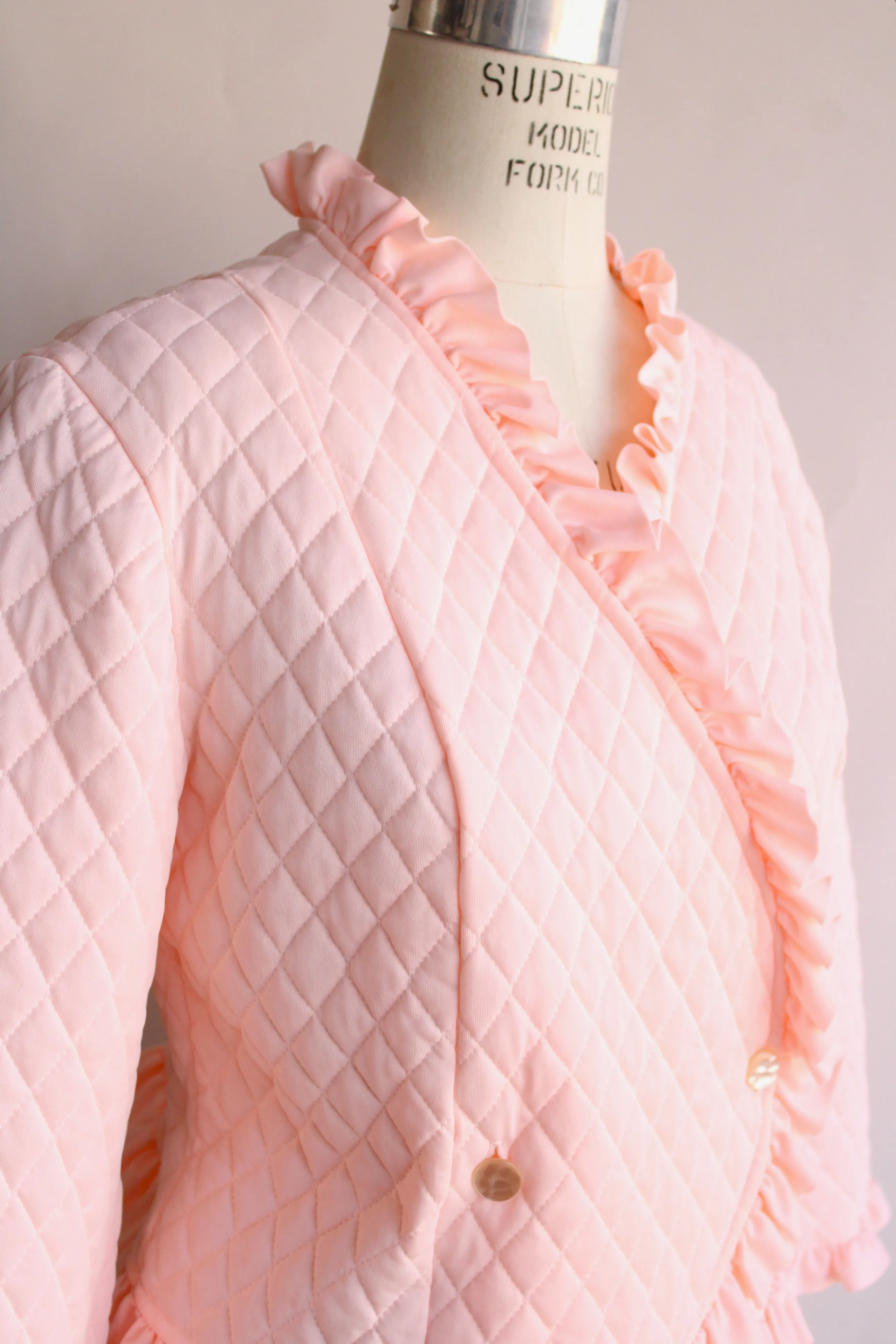 Vintage 1960s Pink Quilted Bed Jacket by Saramal Lingerie