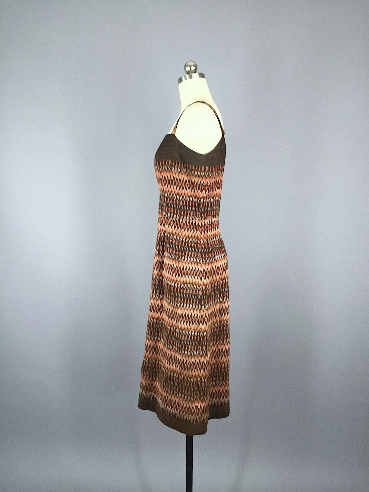 Vintage 1960s Sundress / Brown Ikat