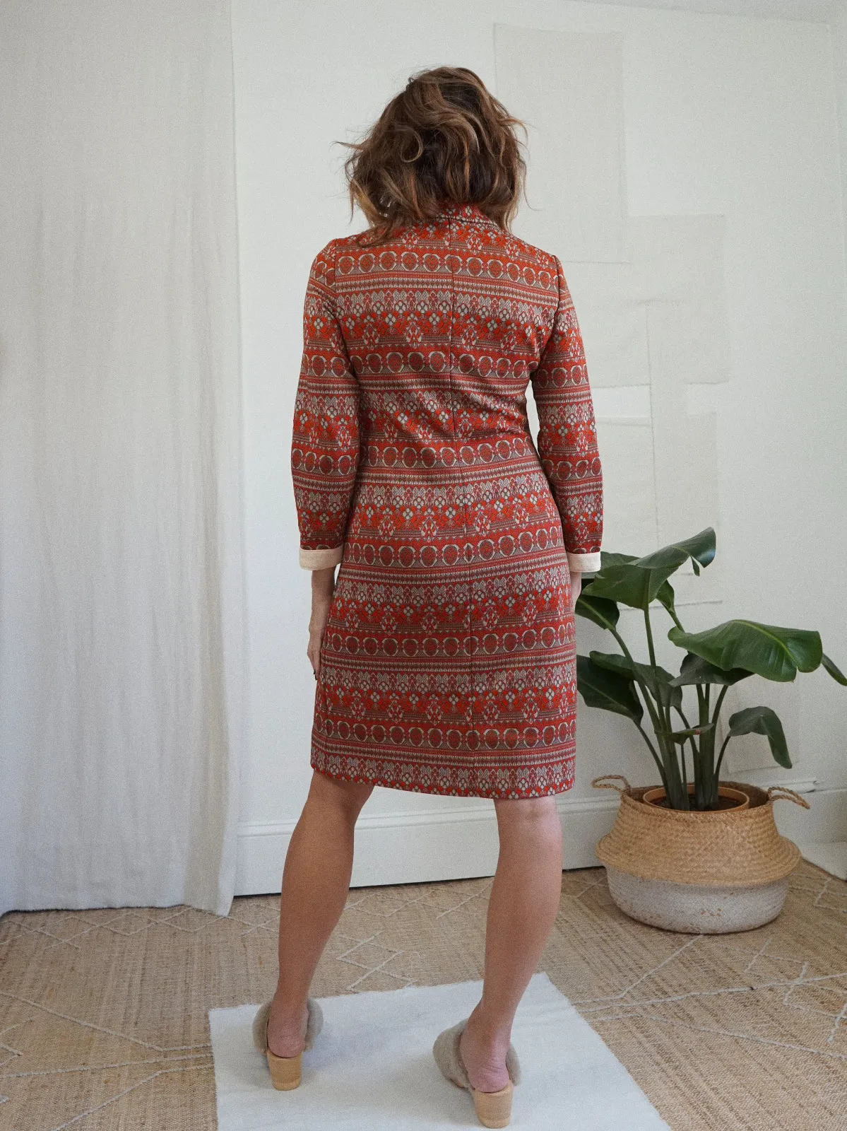 Vintage Brick Red Ikat Dress