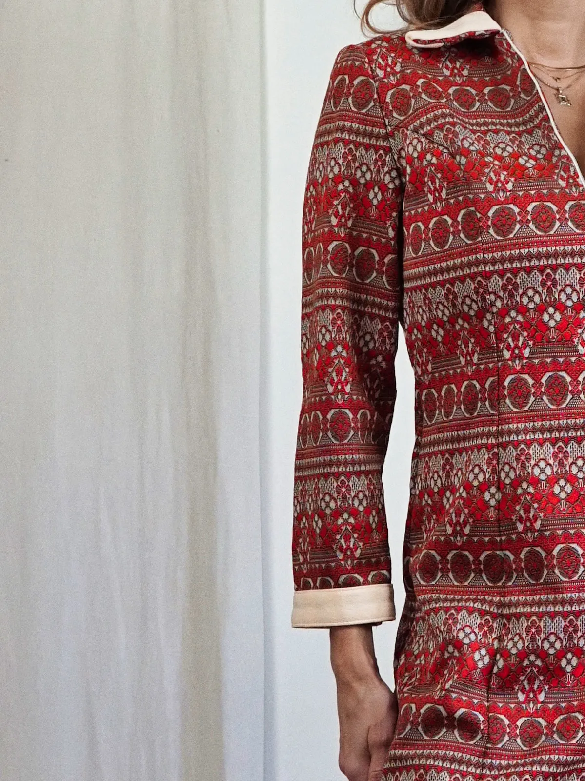 Vintage Brick Red Ikat Dress