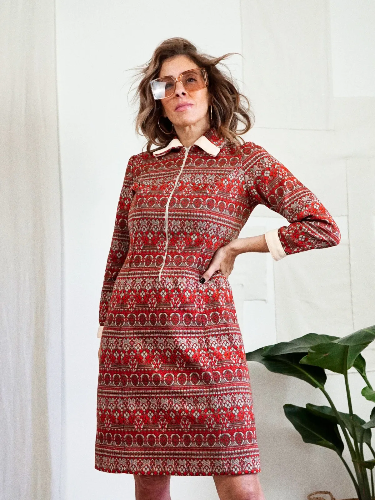 Vintage Brick Red Ikat Dress