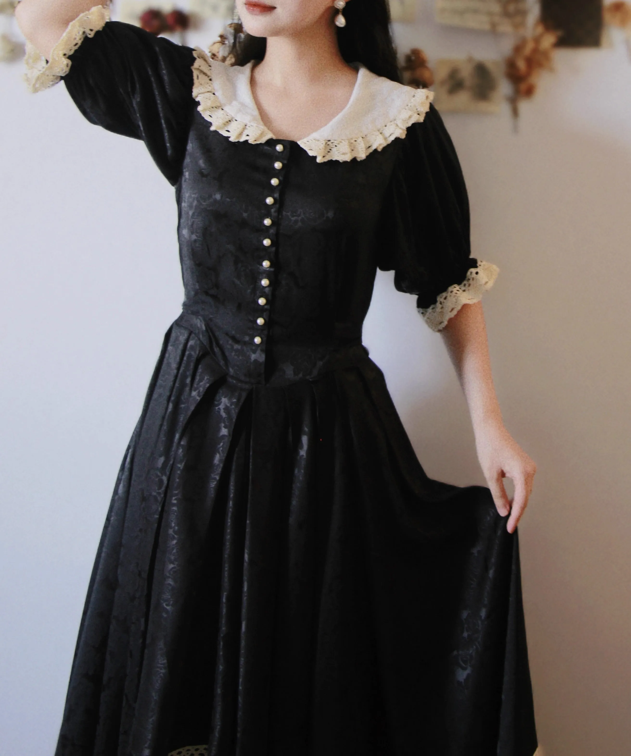 Vintage Dark Academia Peter Pan Collar Dress