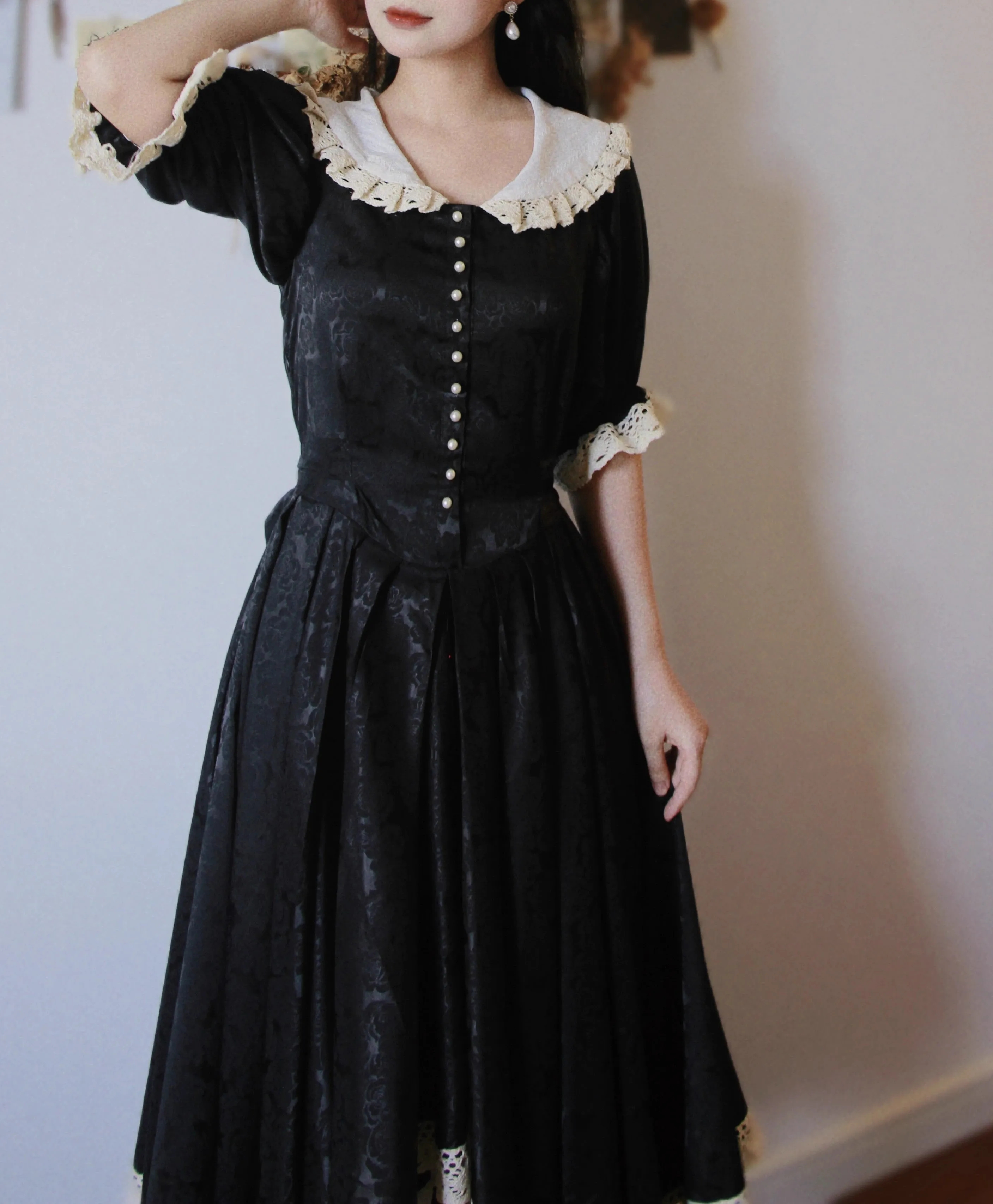 Vintage Dark Academia Peter Pan Collar Dress