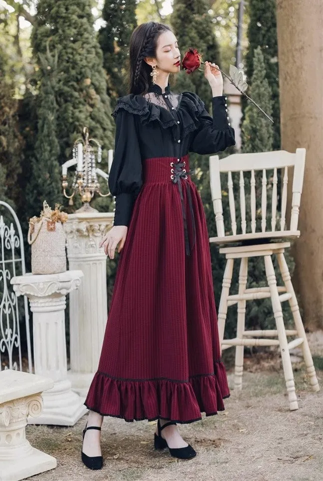 Vintage Dark Academia Top & Skirt Set