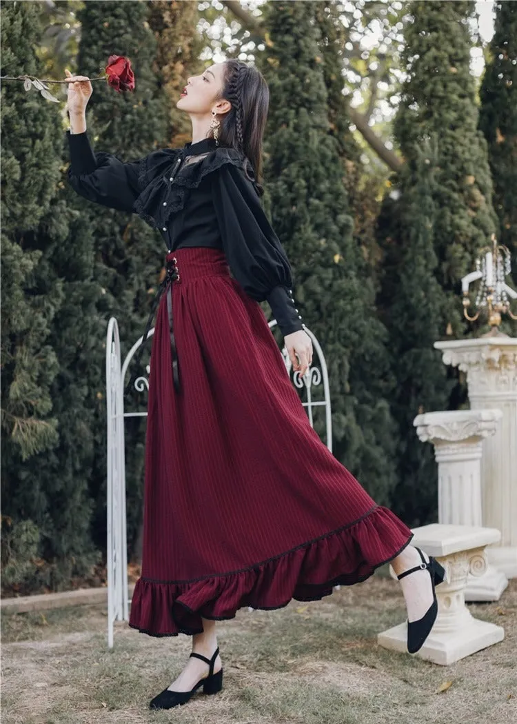 Vintage Dark Academia Top & Skirt Set