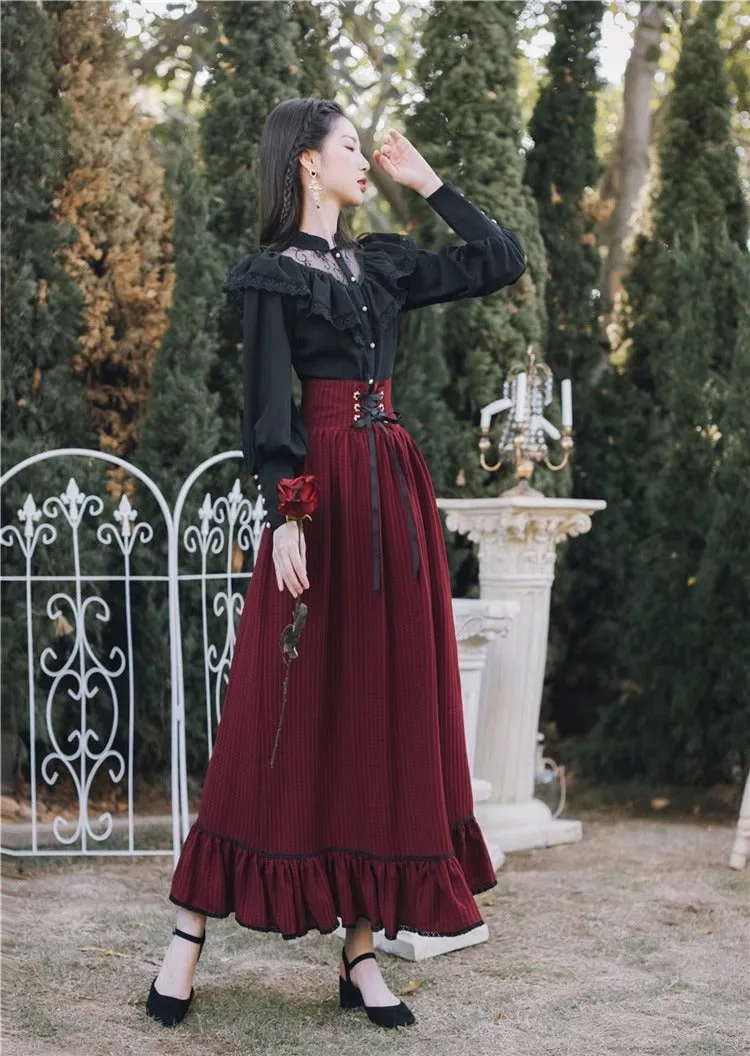 Vintage Dark Academia Top & Skirt Set