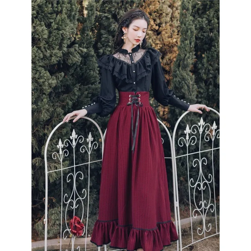 Vintage Dark Academia Top & Skirt Set