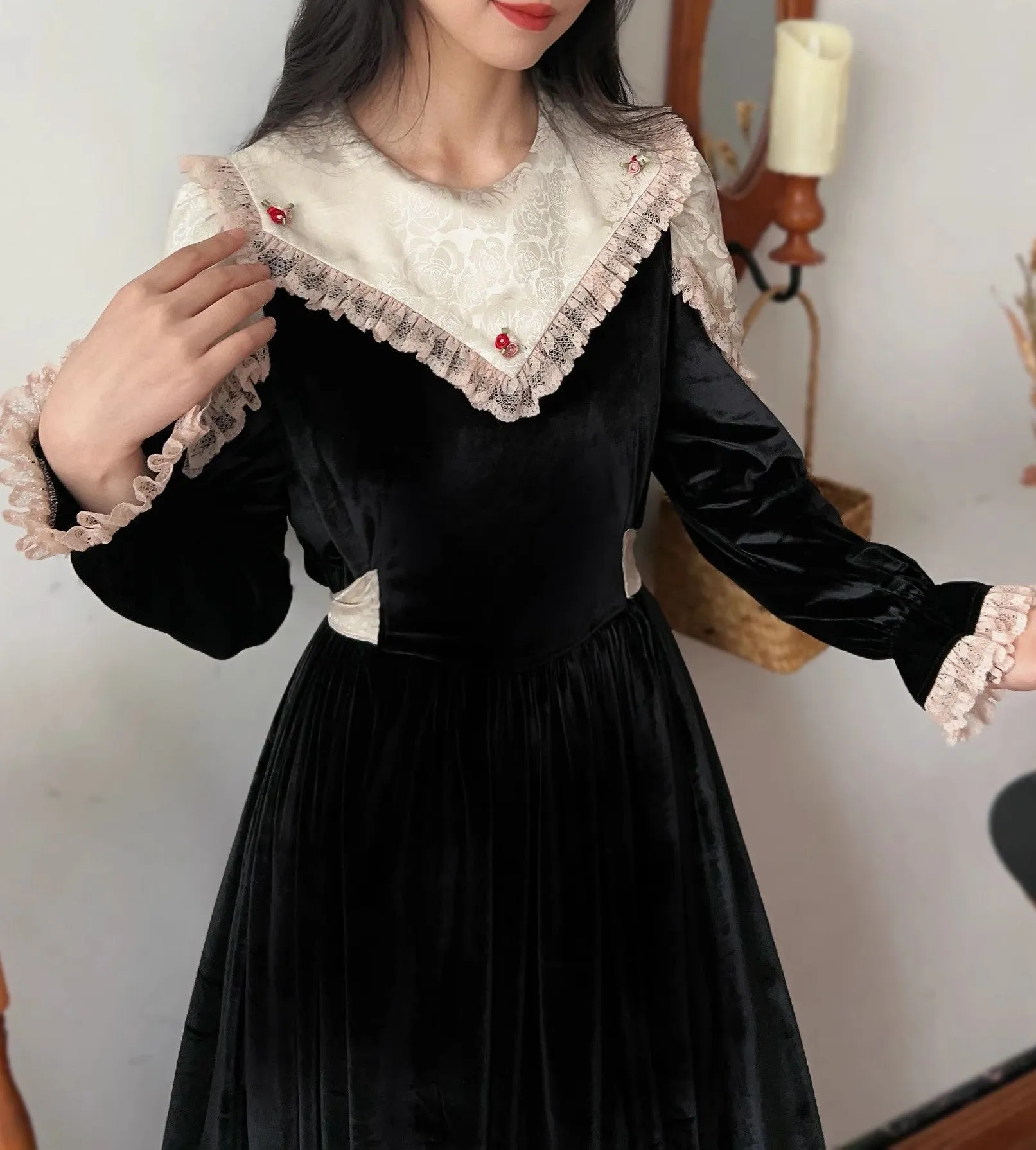 Vintage Dark Academia Velvet Swing Dress