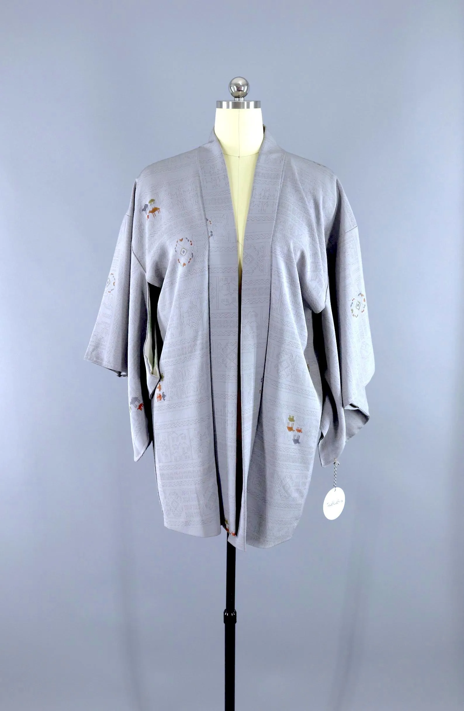 Vintage Grey Silk Camels Novelty Print Kimono Cardigan