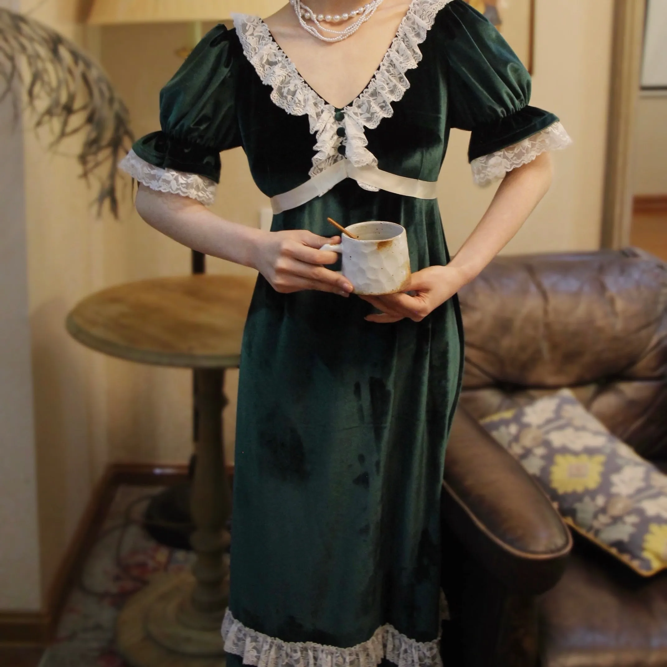 Vintage Gunne Sax Remake Velvet Green Dress