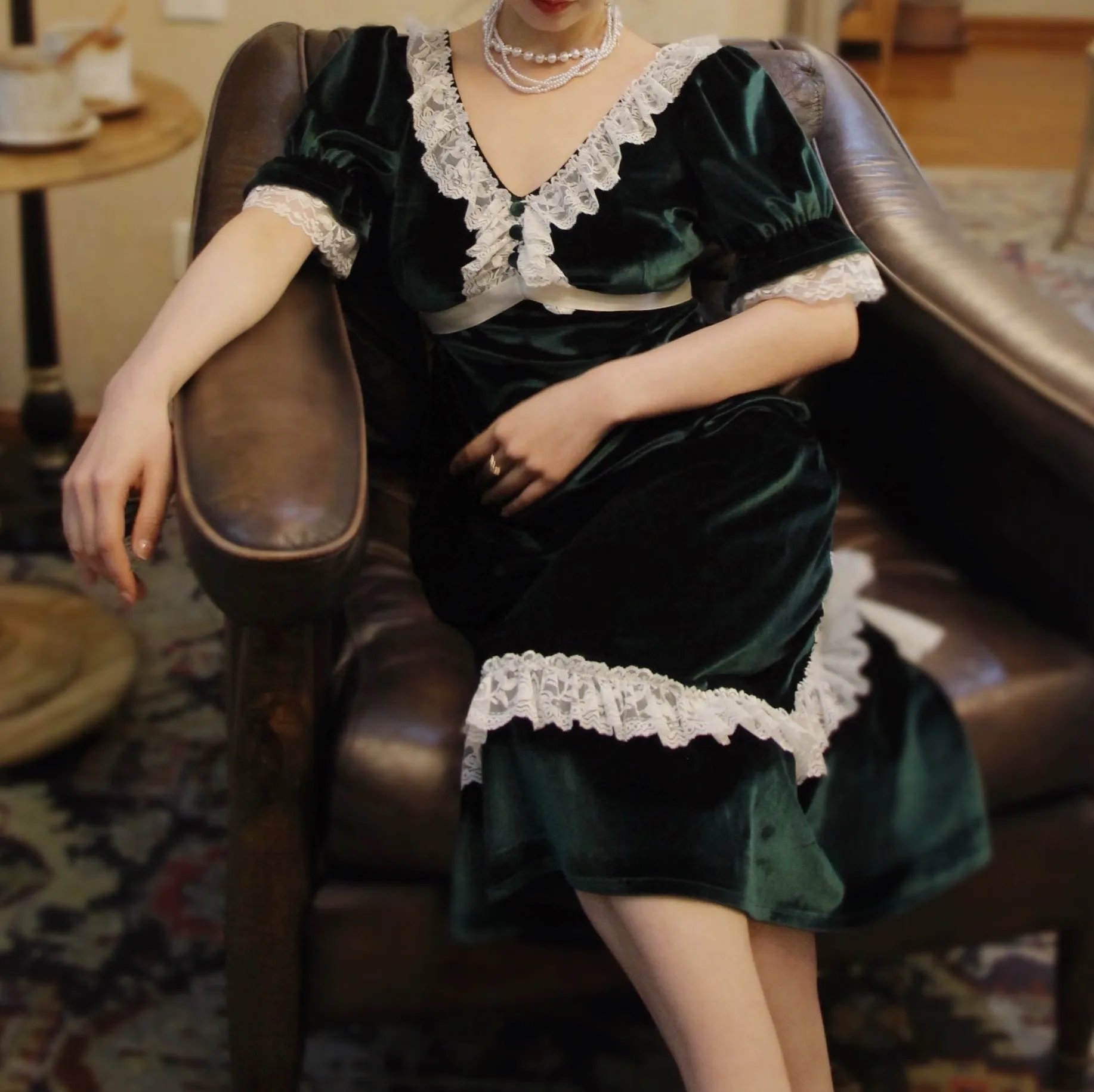 Vintage Gunne Sax Remake Velvet Green Dress