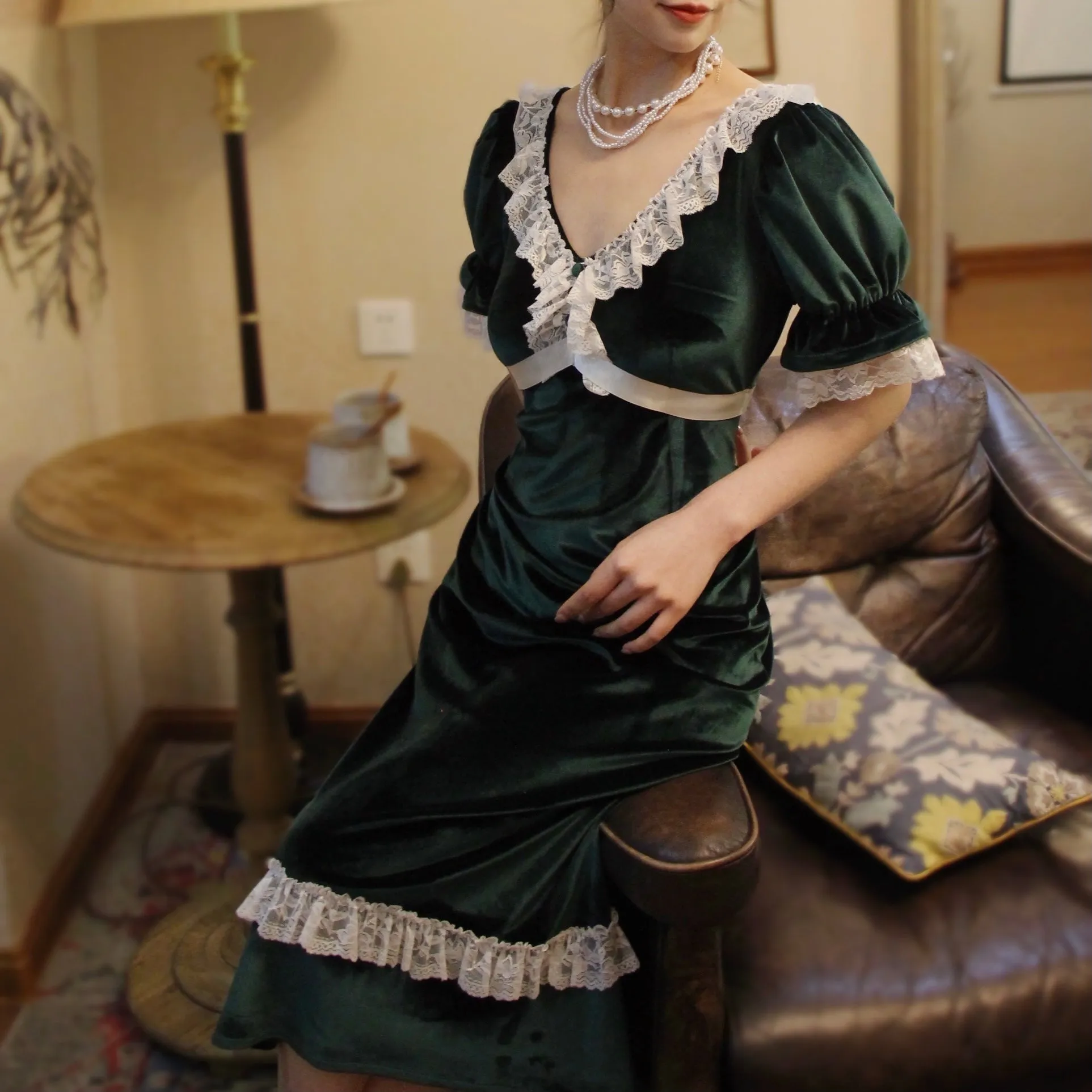 Vintage Gunne Sax Remake Velvet Green Dress