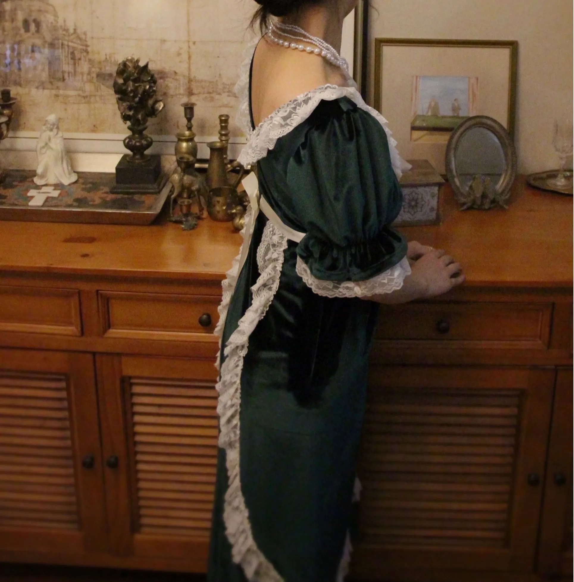 Vintage Gunne Sax Remake Velvet Green Dress