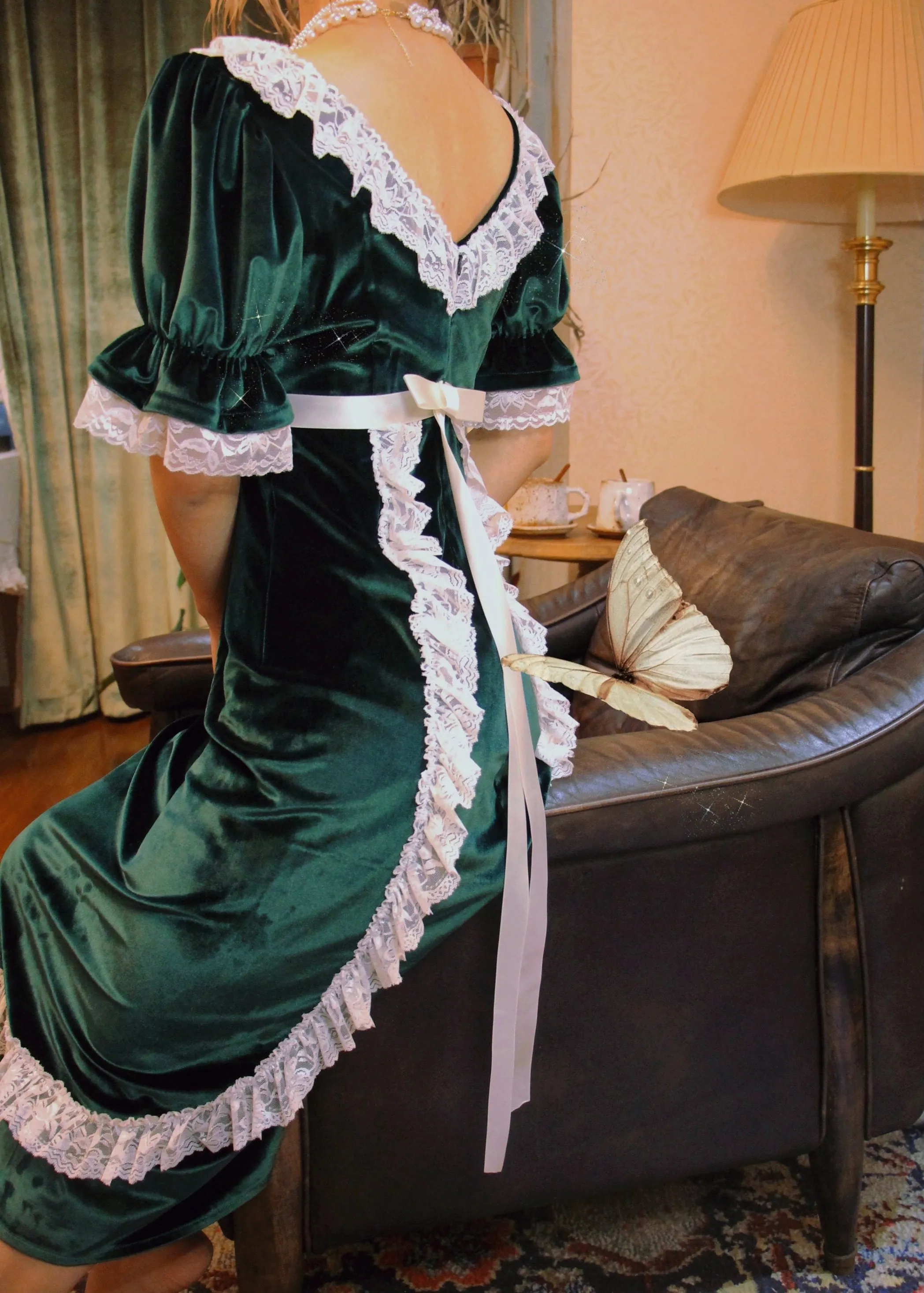 Vintage Gunne Sax Remake Velvet Green Dress