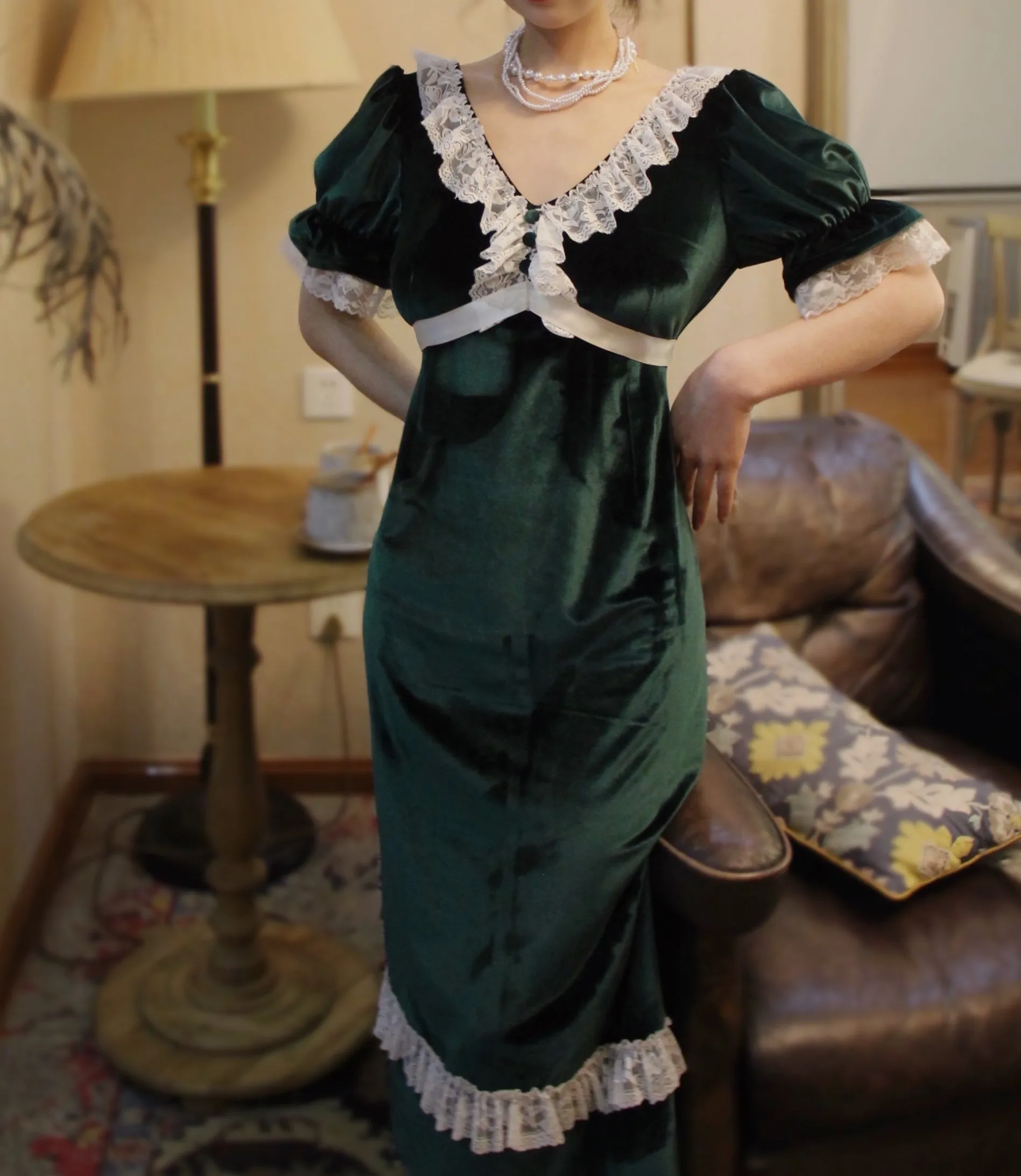 Vintage Gunne Sax Remake Velvet Green Dress