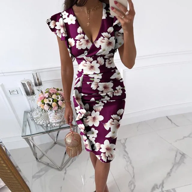 Vintage Print Slim Fit Bodycon Party Dress