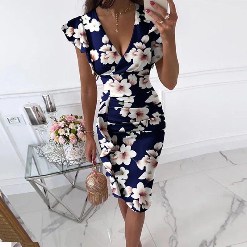 Vintage Print Slim Fit Bodycon Party Dress