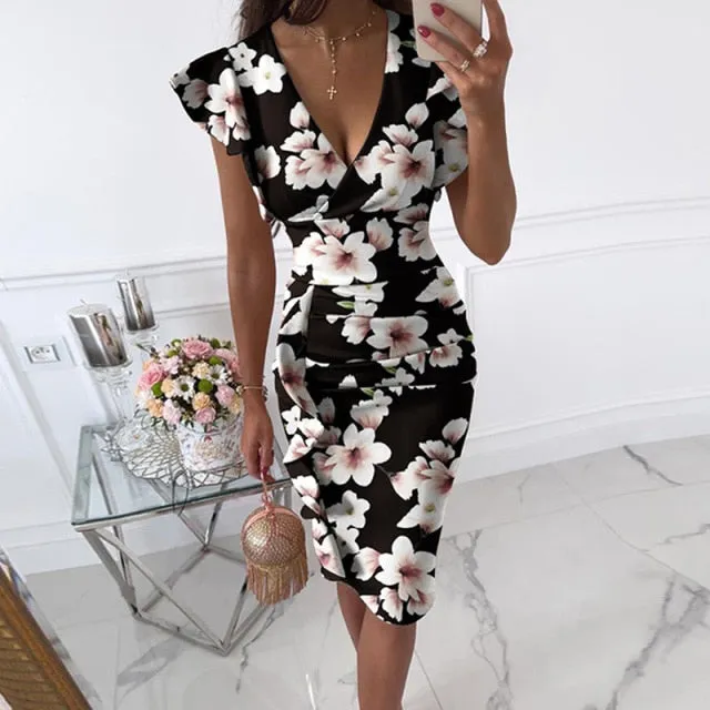 Vintage Print Slim Fit Bodycon Party Dress