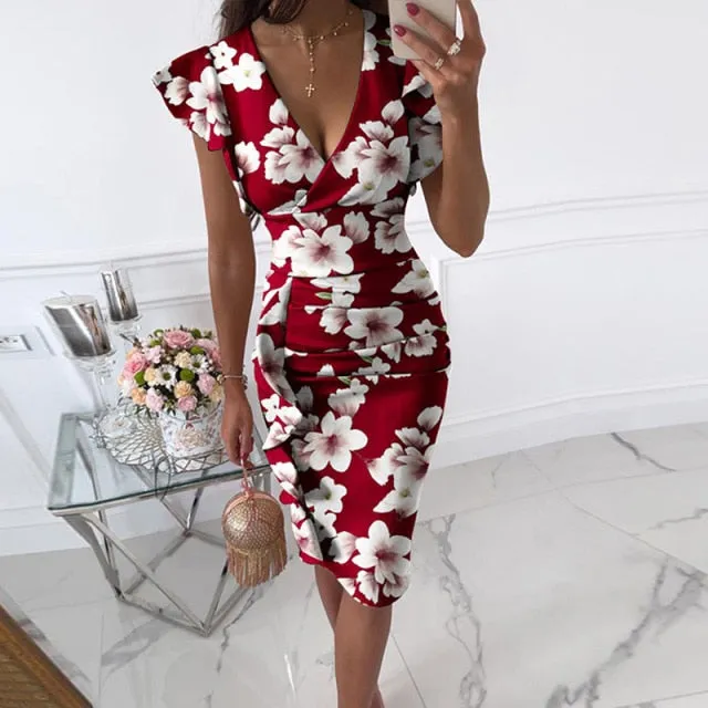 Vintage Print Slim Fit Bodycon Party Dress