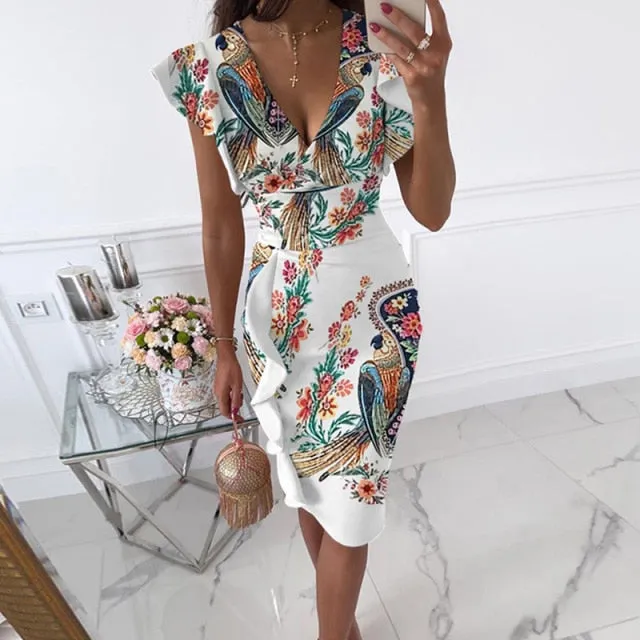 Vintage Print Slim Fit Bodycon Party Dress