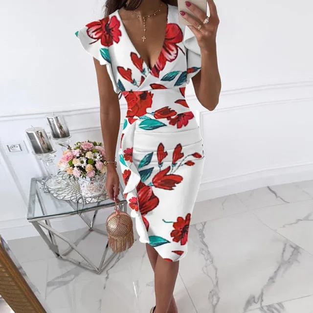 Vintage Print Slim Fit Bodycon Party Dress