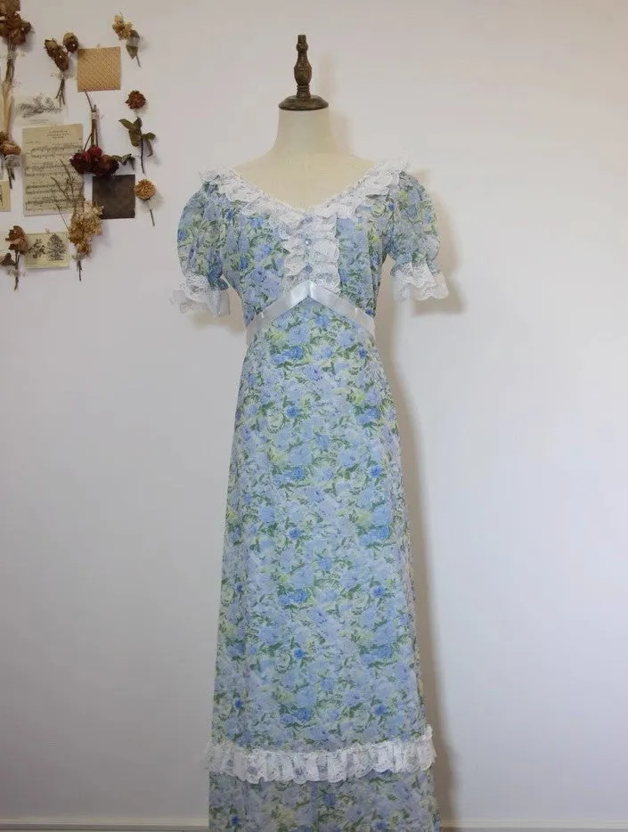 Vintage Remake Floral Regency Dress