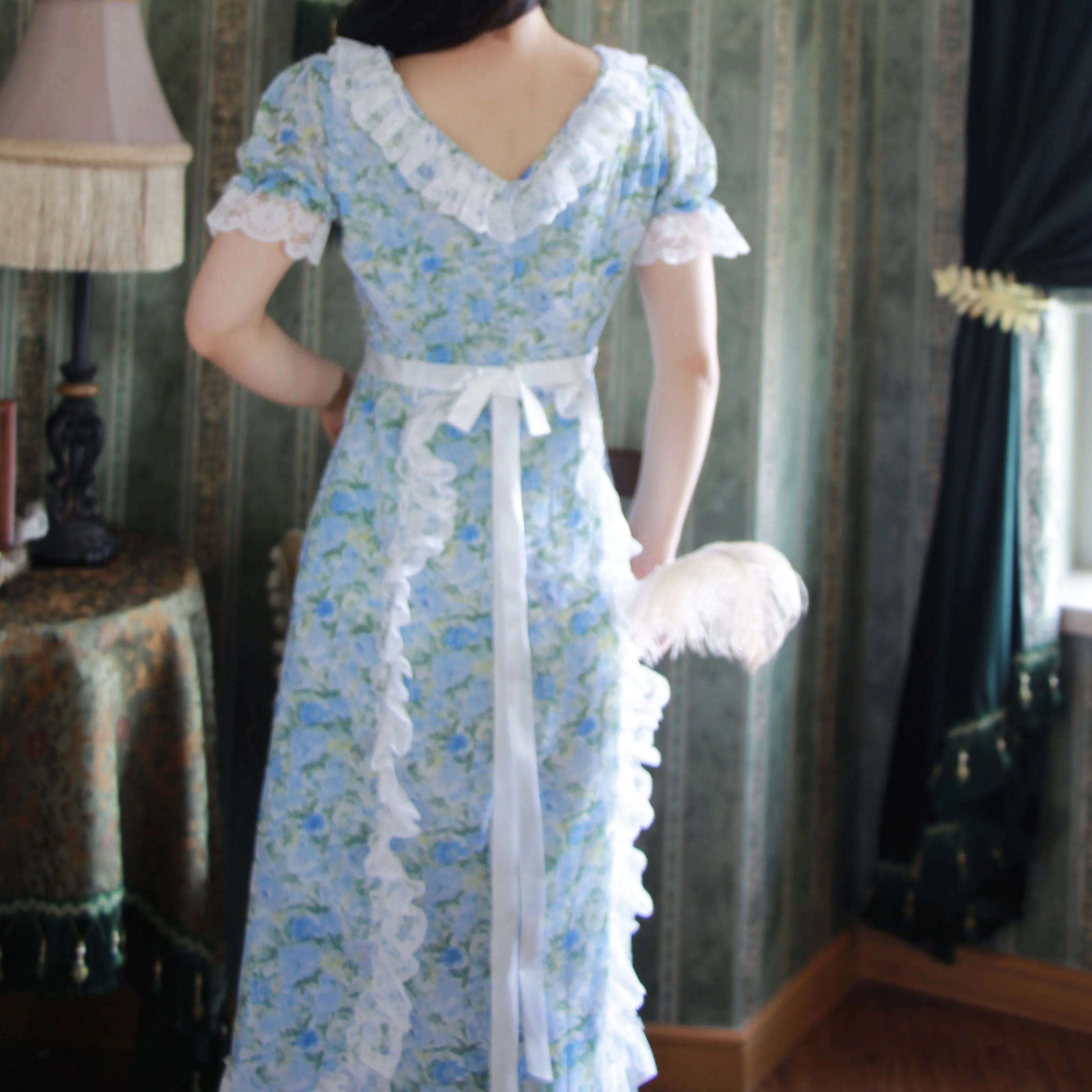 Vintage Remake Floral Regency Dress