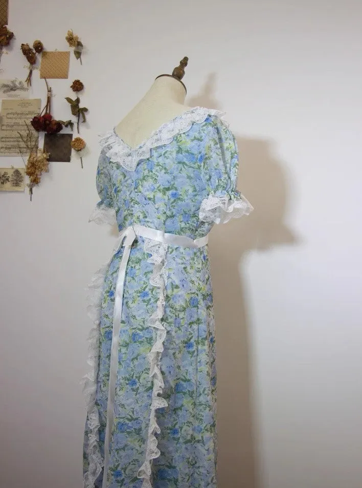 Vintage Remake Floral Regency Dress