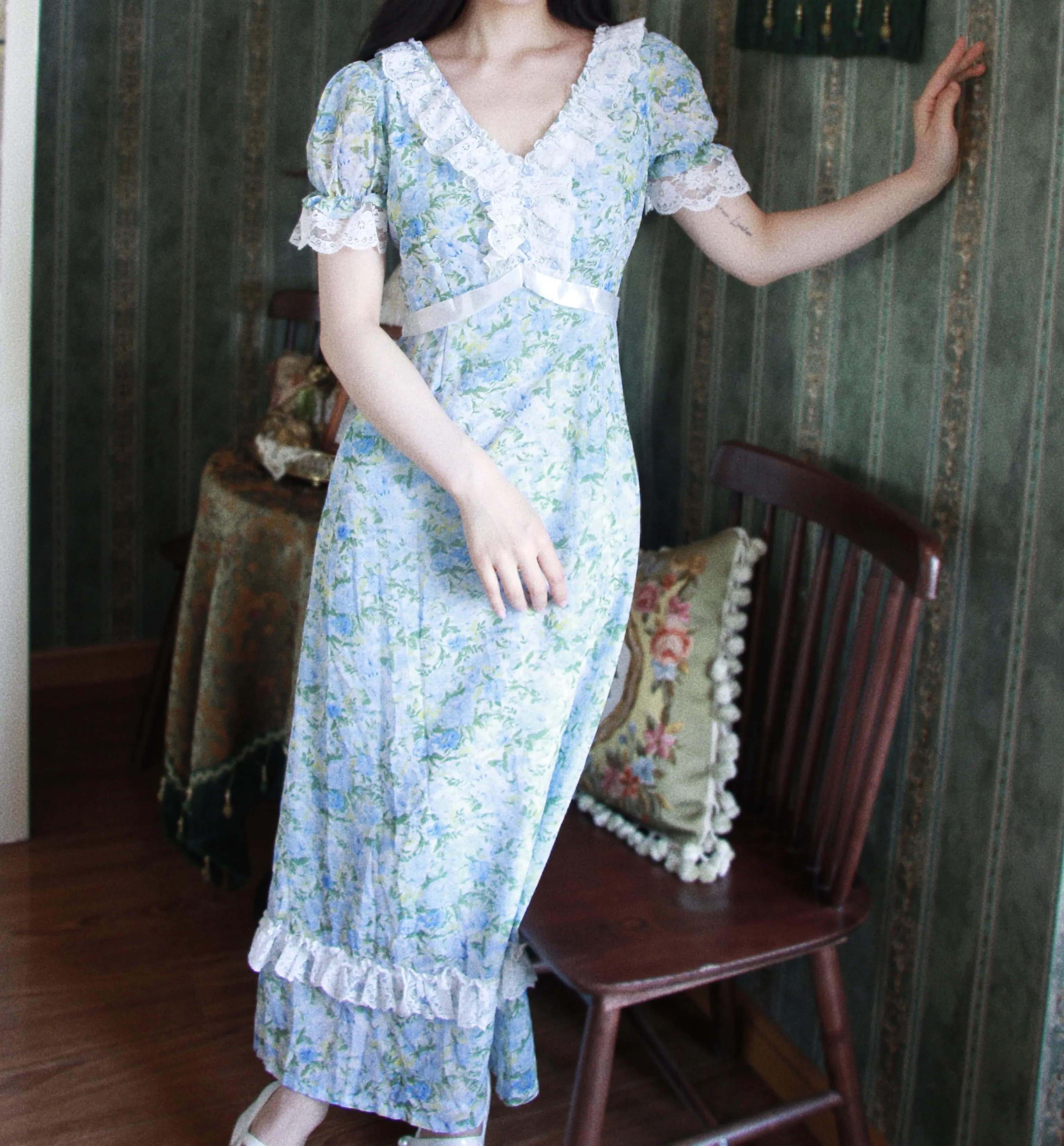 Vintage Remake Floral Regency Dress