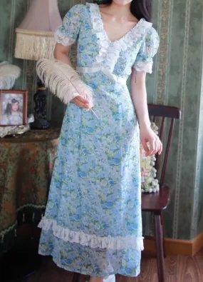 Vintage Remake Floral Regency Dress