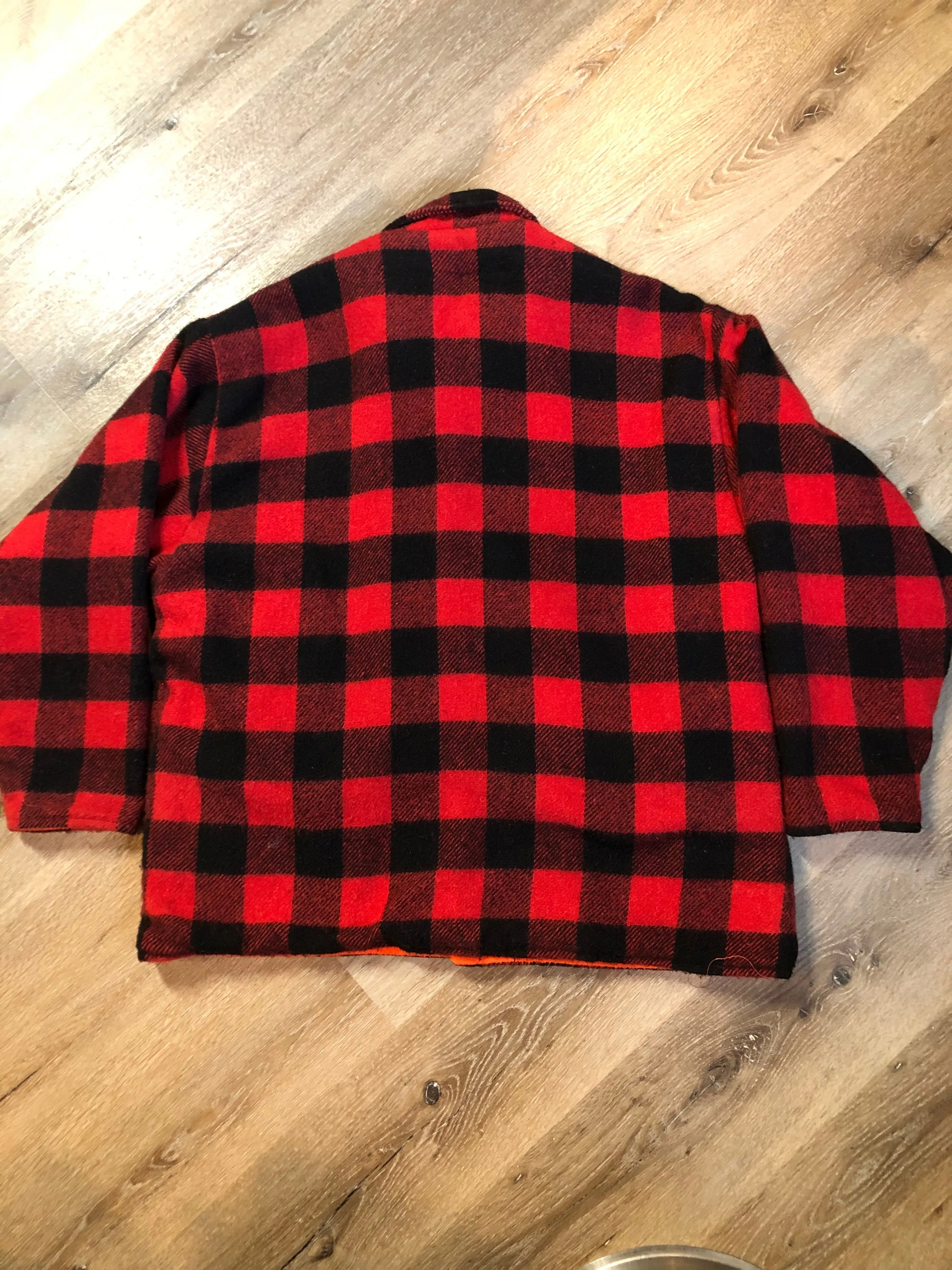 Vintage Reversible Codet Red & Black Buffalo Wool Plaid / Blaze Orange Hunting Jacket Made in Canada SOLD