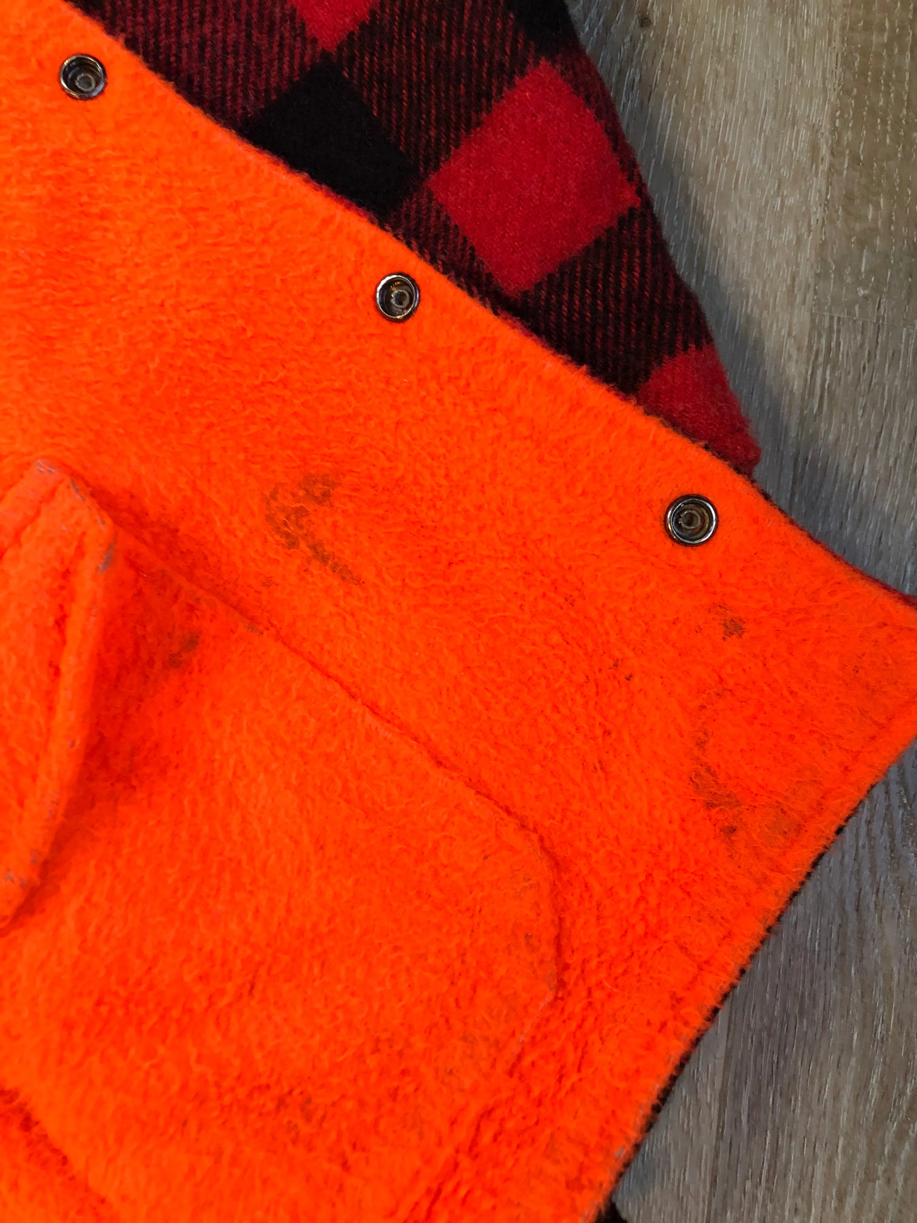 Vintage Reversible Codet Red & Black Buffalo Wool Plaid / Blaze Orange Hunting Jacket Made in Canada SOLD