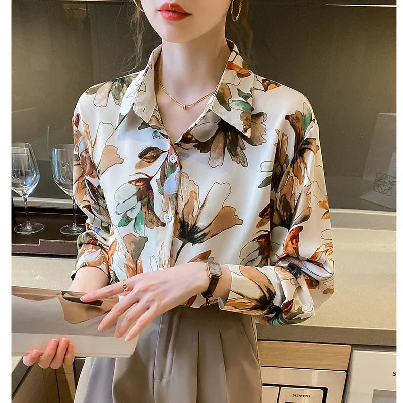 Women Autumn Spring Shirts Black White Cartoon Cat Print Blouses - WSB8551