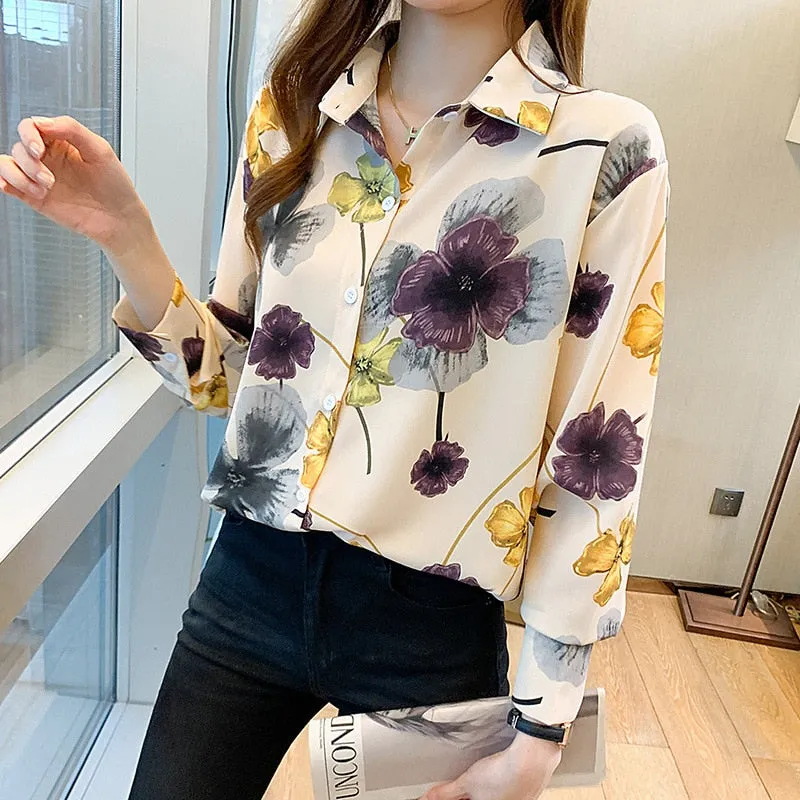 Women Autumn Spring Shirts Black White Cartoon Cat Print Blouses - WSB8551