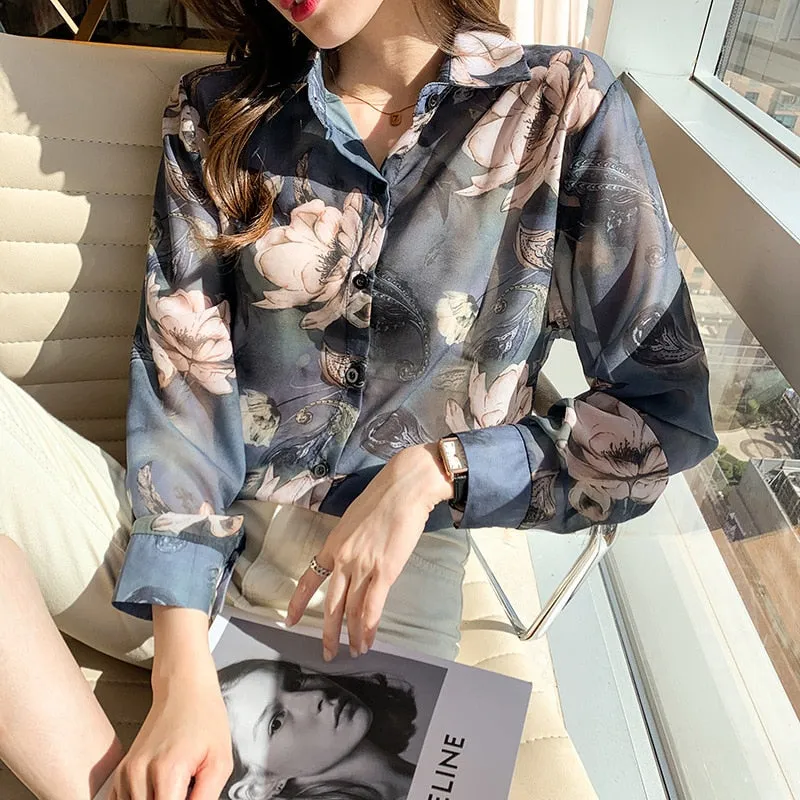 Women Autumn Spring Shirts Black White Cartoon Cat Print Blouses - WSB8551